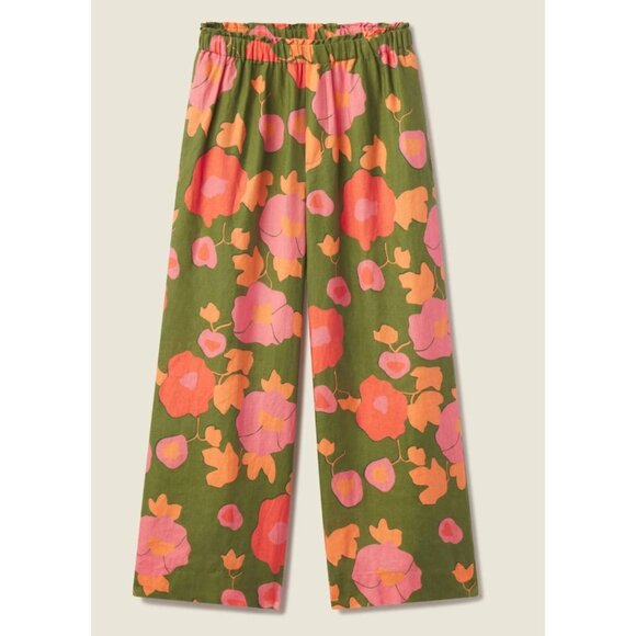 Magaschoni Womens Green Floral Linen Pants Cropped Wide Leg High Rise Size S NWT - Picture 3 of 10